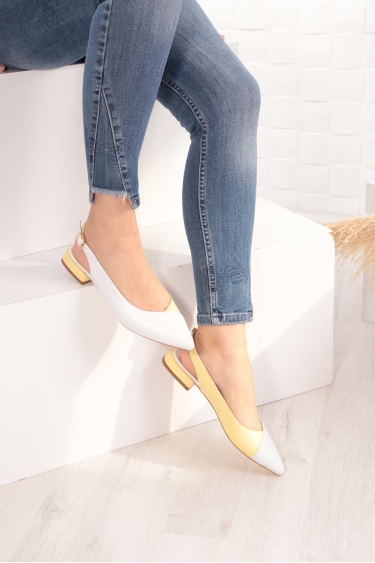 Hakiki Deri Beyaz-Limon Sarısı Kadın Burun Kapalı Sandalet 211127508