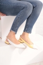 Hakiki Deri Beyaz-Limon Sarısı Kadın Burun Kapalı Sandalet 211127508