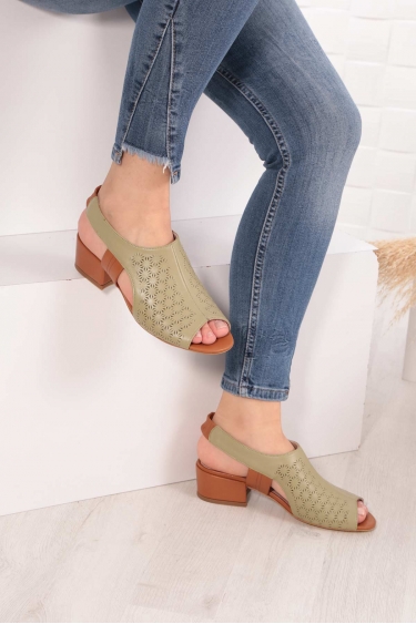 Hakiki Deri Yeşil-Taba Kadın Burun Kapalı Sandalet 211127521