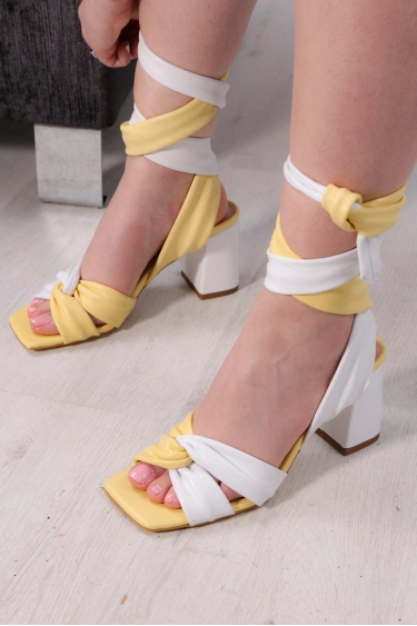 Hakiki Deri Sarı-Beyaz Kadın Topuklu Sandalet 211127528