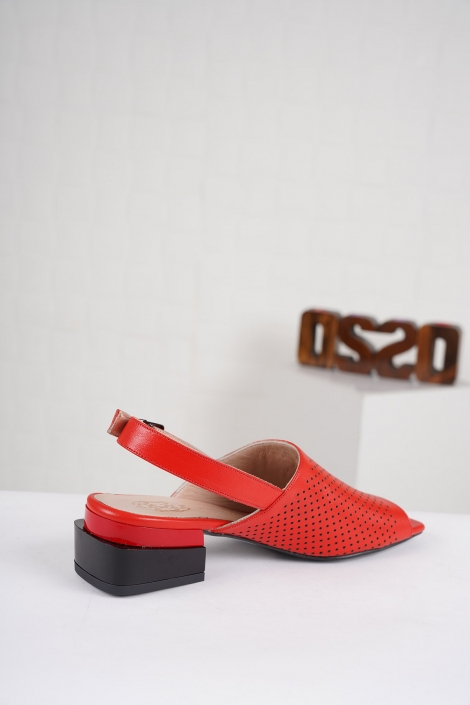 Hakiki Deri Kırmızı Kadın Topuklu Sandalet 211127533