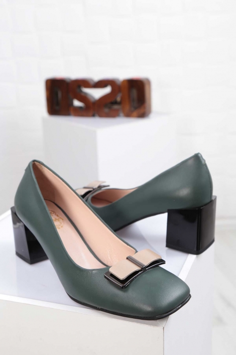 Hakiki Deri Yeşil Kadın Topuklu Ayakkabı 212127101