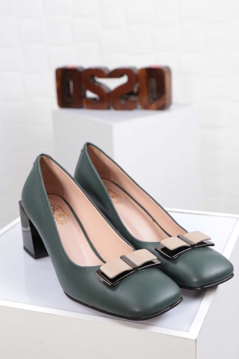 Hakiki Deri Yeşil Kadın Topuklu Ayakkabı 212127101