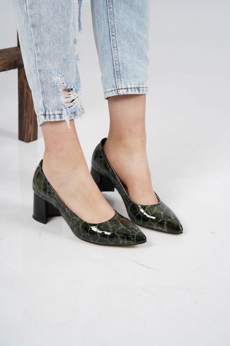 Hakiki Deri Yeşil Mermer Kadın Topuklu Ayakkabı 221127120