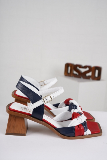 Hakiki Deri Kırmızı-Laci-Beyaz Kadın Topuklu Sandalet 221127501