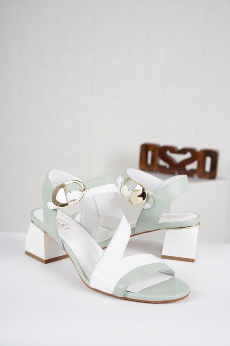 Hakiki Deri Mint-Beyaz Kadın Topuklu Sandalet 221127506