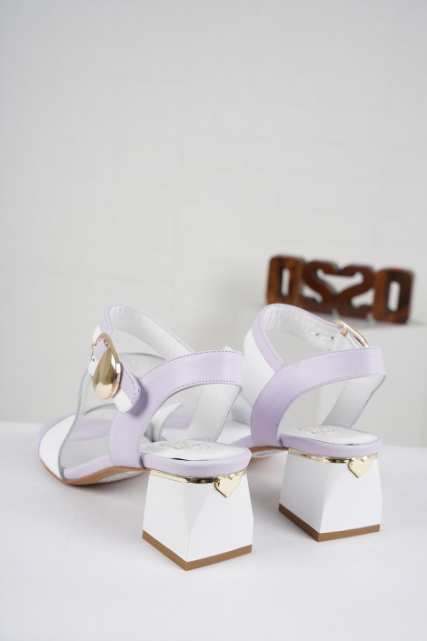 Hakiki Deri Lila-Beyaz Kadın Topuklu Sandalet 221127506