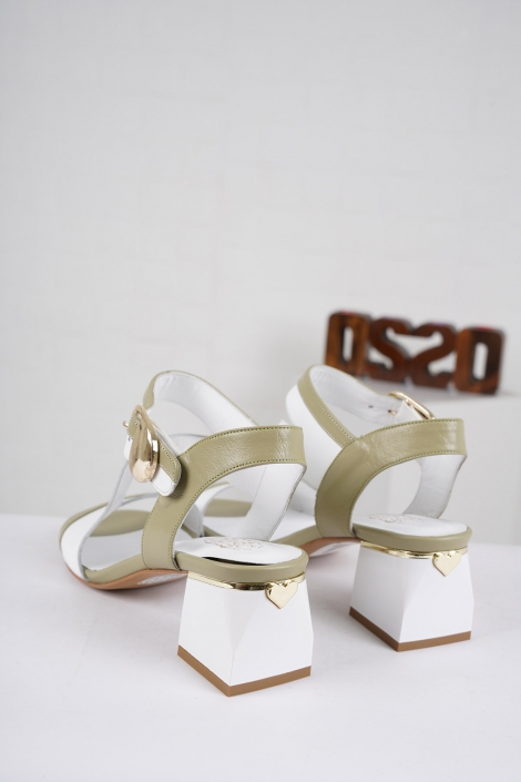 Hakiki Deri Avokado-Beyaz Kadın Topuklu Sandalet 221127506
