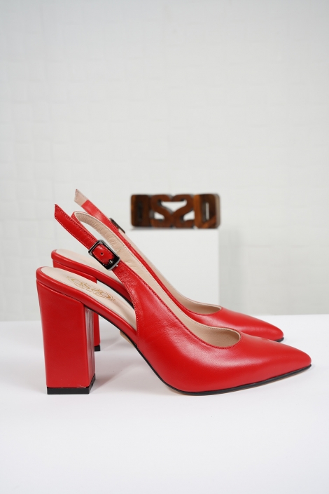 Hakiki Deri Kırmızı Kadın Topuklu Sandalet 221127511