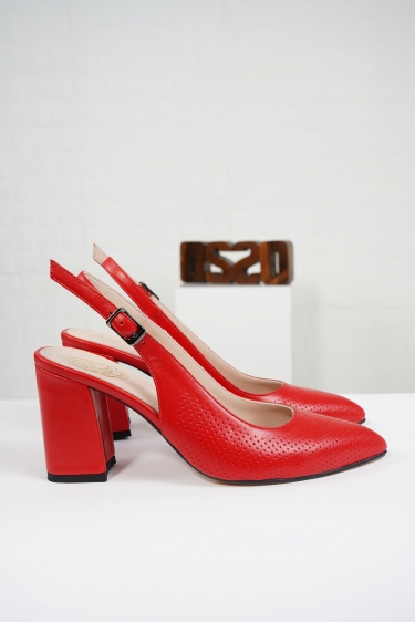 Hakiki Deri Kırmızı Kadın Topuklu Sandalet 221127513