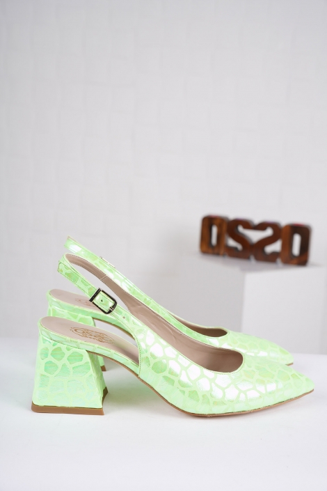 Yeşil Kroko Rugan Kadın Topuklu Sandalet 221127528