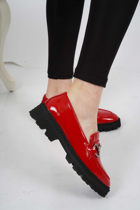 Hakiki Deri Kırmızı Rugan Kadın Casual Ayakkabı 231127101