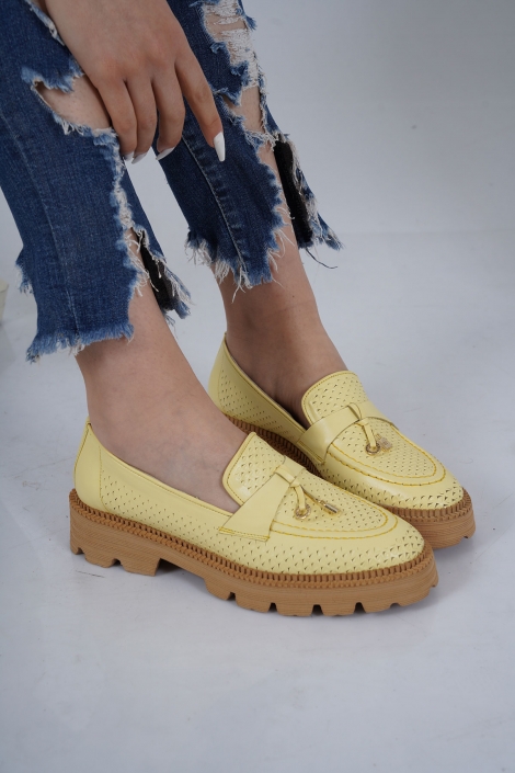 Hakiki Deri Limon Sarısı Kadın Casual Ayakkabı 231127108