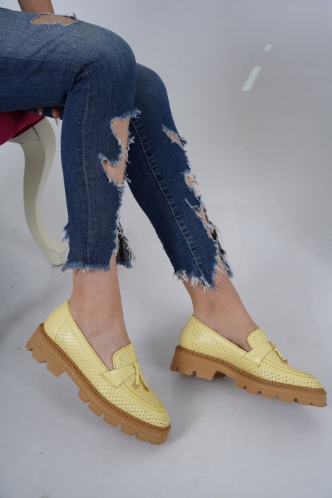 Hakiki Deri Limon Sarısı Kadın Casual Ayakkabı 231127108