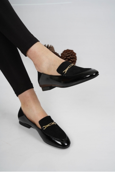 Hakiki Deri Siyah Rugan-Siyah Süet Kadın Casual Ayakkabı 231127109