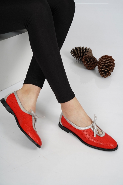 Hakiki Deri Kırmızı-Hologram Kadın Babet Ayakkabı 231127116