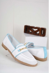 Hakiki Deri Beyaz-Mavi Kadın Casual Ayakkabı 241127115