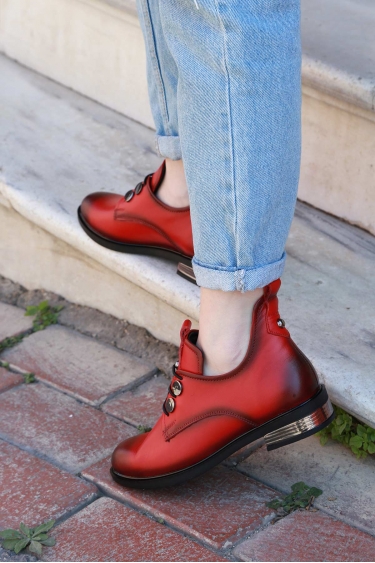 Hakiki Deri Kırmızı Kadın Kısa Ayakkabı 136-389-65