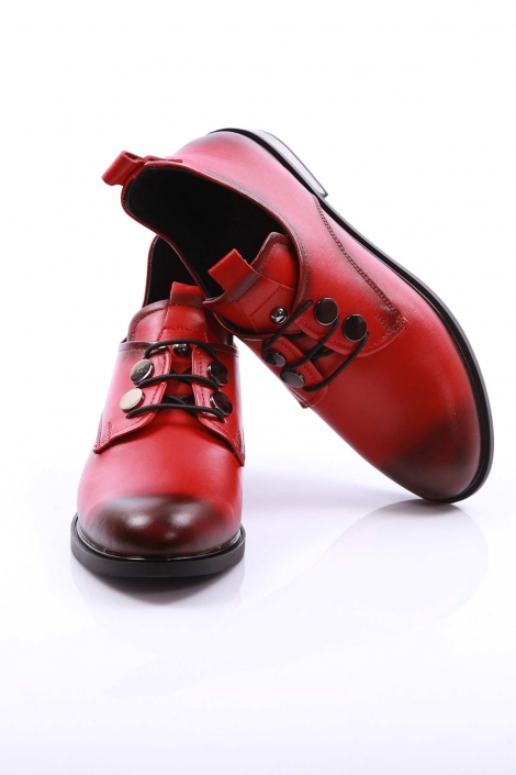 Hakiki Deri Kırmızı Kadın Kısa Ayakkabı 136-389-65