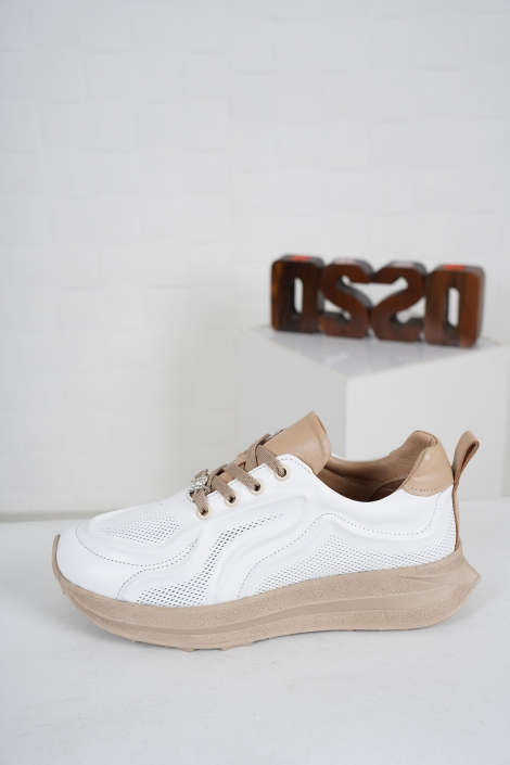 Hakiki Deri Beyaz-Bisküvi Kadın Sneaker Ayakkabı 231176112