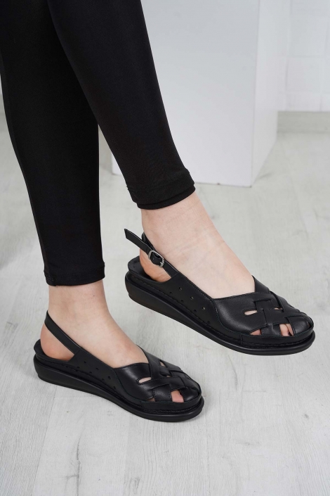 Hakiki Deri Siyah Kadın Komfort Sandalet 231177502