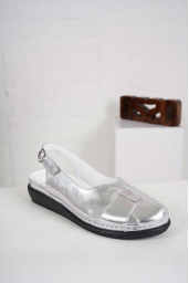 Hakiki Deri Gümüş Kadın Komfort Sandalet 241177503