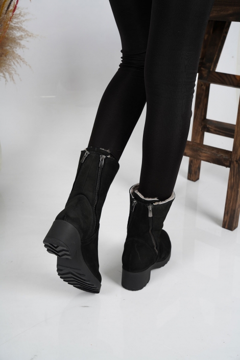Hakiki Deri Kürklü Siyah Nubuk Kadın Topuklu Bot 212186206