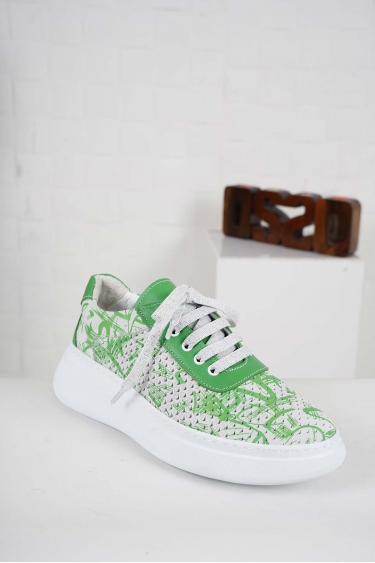 Hakiki Deri Beyaz_Yeşil Baskılı-Yeşil Kadın Casual Ayakkabı 241186100