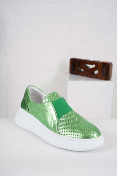 Hakiki Deri Metalik Yeşil Kadın Casual Ayakkabı 241186101