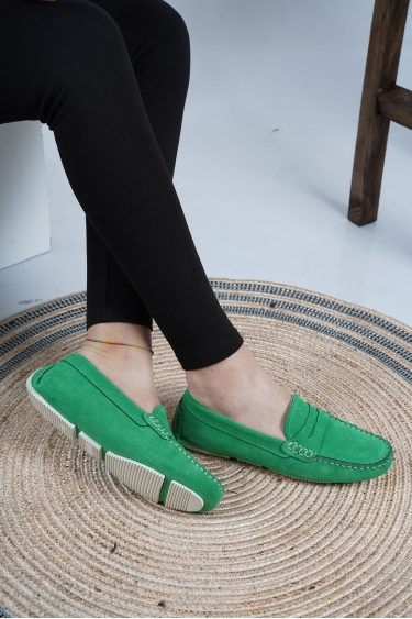 Hakiki Deri Fıstık Yeşil Süet Kadın Makosen Ayakkabı 221209106