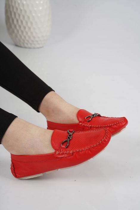 Hakiki Deri Kırmızı Kadın Makosen Ayakkabı 221209114