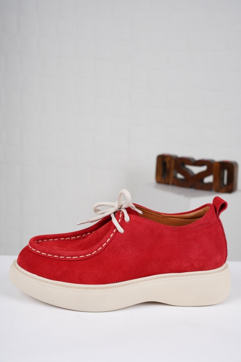 Hakiki Deri Kırmızı Süet Kadın Sneaker Ayakkabı 222209102