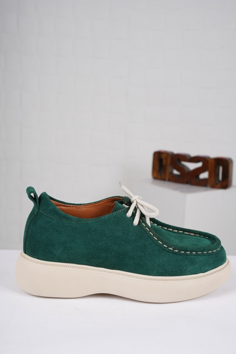 Hakiki Deri Çimen Yeşil Süet Kadın Sneaker Ayakkabı 222209102