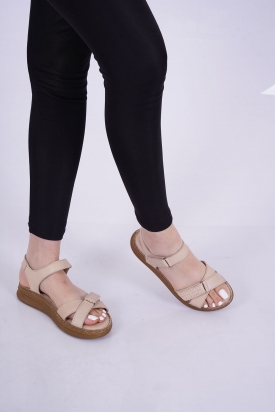 Hakiki Deri Bej Kadın Komfort Sandalet 221211501