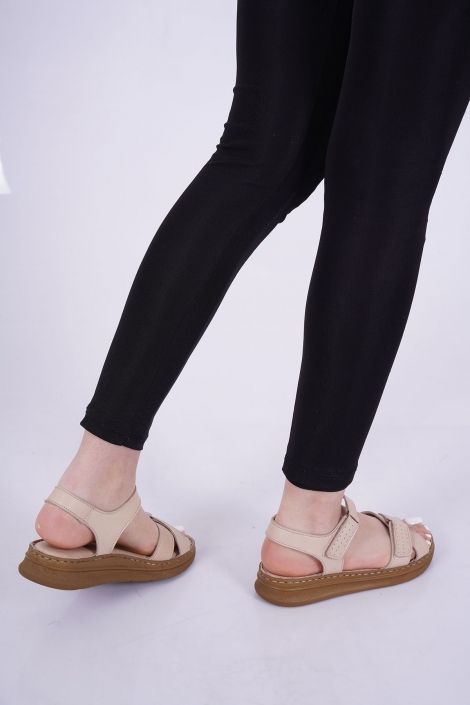 Hakiki Deri Bej Kadın Komfort Sandalet 221211501