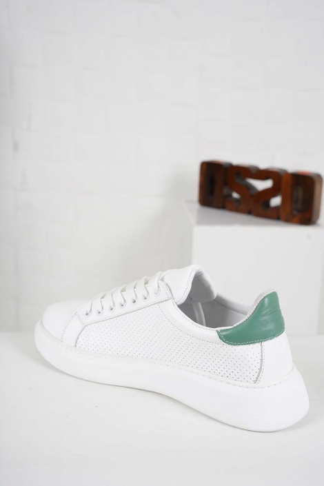 Hakiki Deri Beyaz-Yeşil Kadın Sneaker Ayakkabı 241218100