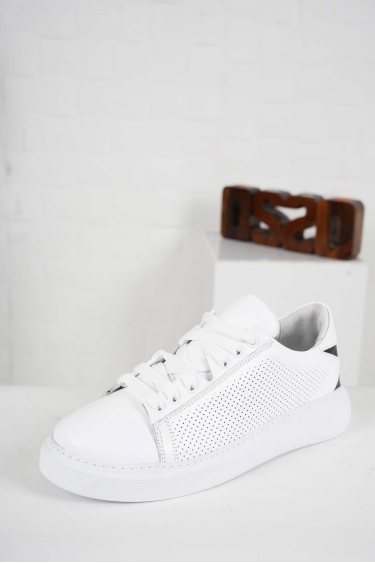 Hakiki Deri Beyaz-Siyah Kadın Sneaker Ayakkabı 241218101