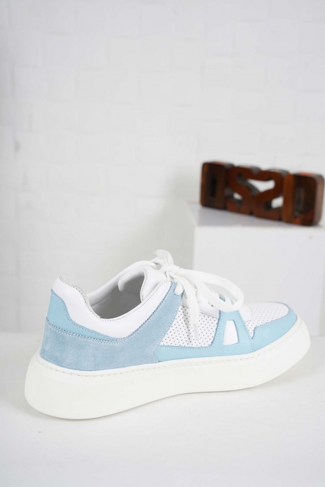 Hakiki Deri B.Mavi-Beyaz-B.Mavi Süet Kadın Sneaker Ayakkabı 241218103