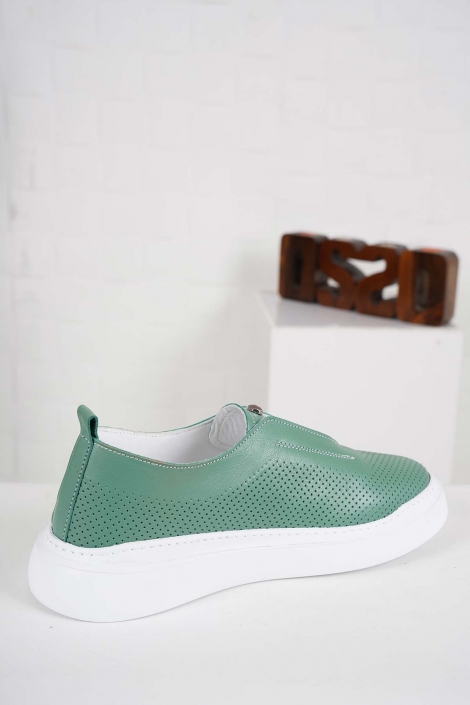 Hakiki Deri Yeşil Kadın Sneaker Ayakkabı 241218104