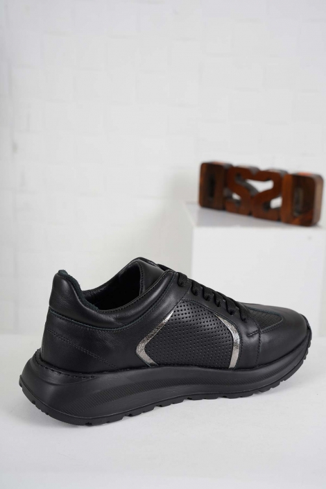 Hakiki Deri Siyah-Siyah Nikel Kadın Sneaker Ayakkabı 241218106