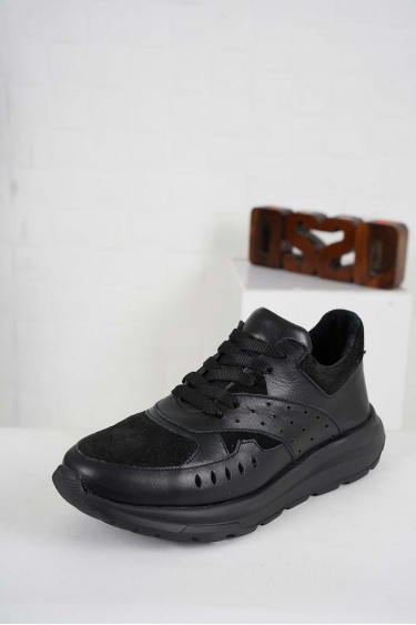 Hakiki Deri Siyah-Siyah Süet Kadın Sneaker Ayakkabı 241218108