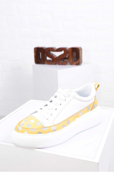 Hakiki Deri Sarı Beyaz Kadın Sneaker Ayakkabı 212220101