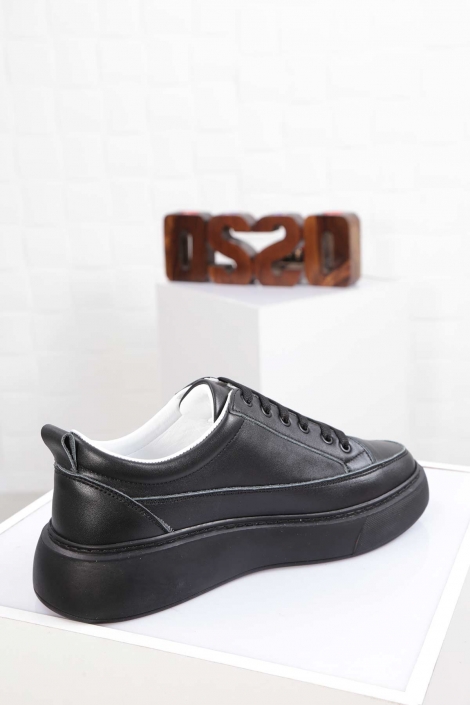 Hakiki Deri Siyah Kadın Sneaker Ayakkabı 212220101