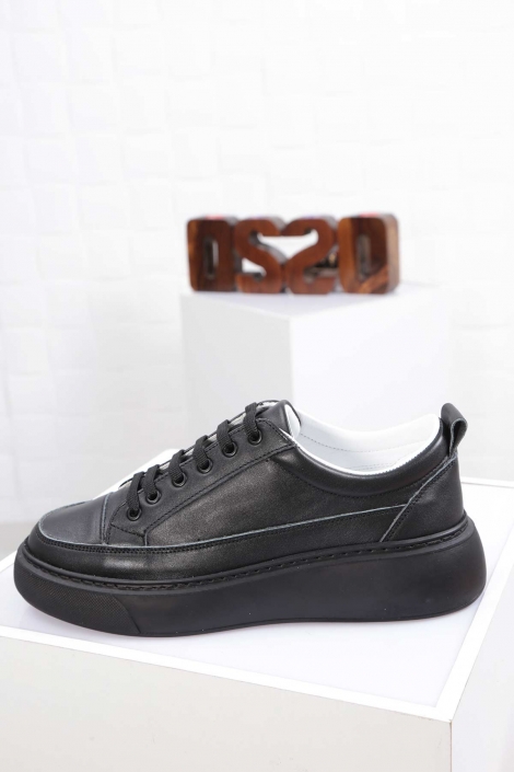 Hakiki Deri Siyah Kadın Sneaker Ayakkabı 212220101