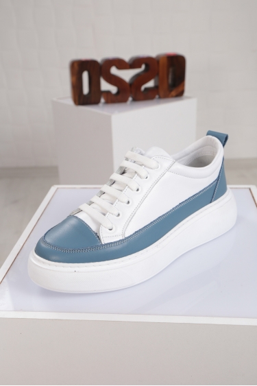 Hakiki Deri Mavi-Beyaz Kadın Sneaker Ayakkabı 212220101