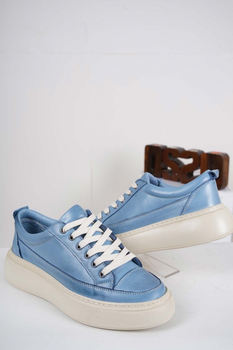 Hakiki Deri Kot Mavi Kadın Sneaker Ayakkabı 212220101