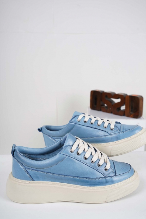 Hakiki Deri Kot Mavi Kadın Sneaker Ayakkabı 212220101