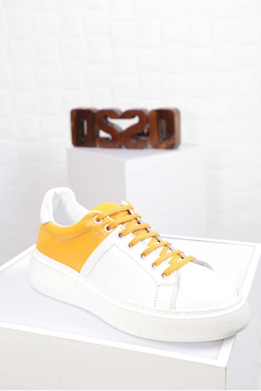 Hakiki Deri Sarı Beyaz Kadın Sneaker Ayakkabı 212220102