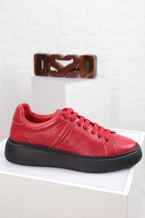 Hakiki Deri Kırmızı Kadın Sneaker Ayakkabı 212220102
