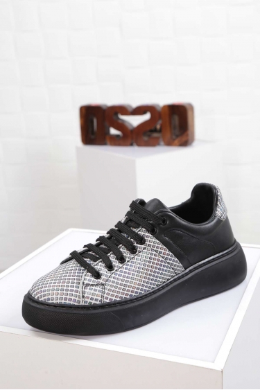 Hakiki Deri Siyah Beyaz Kadın Sneaker Ayakkabı 212220102
